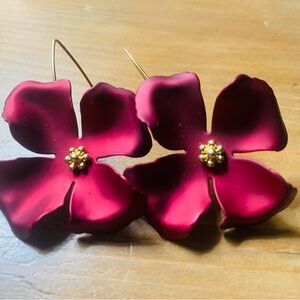 Vintage style red wine Enamel flower earrings